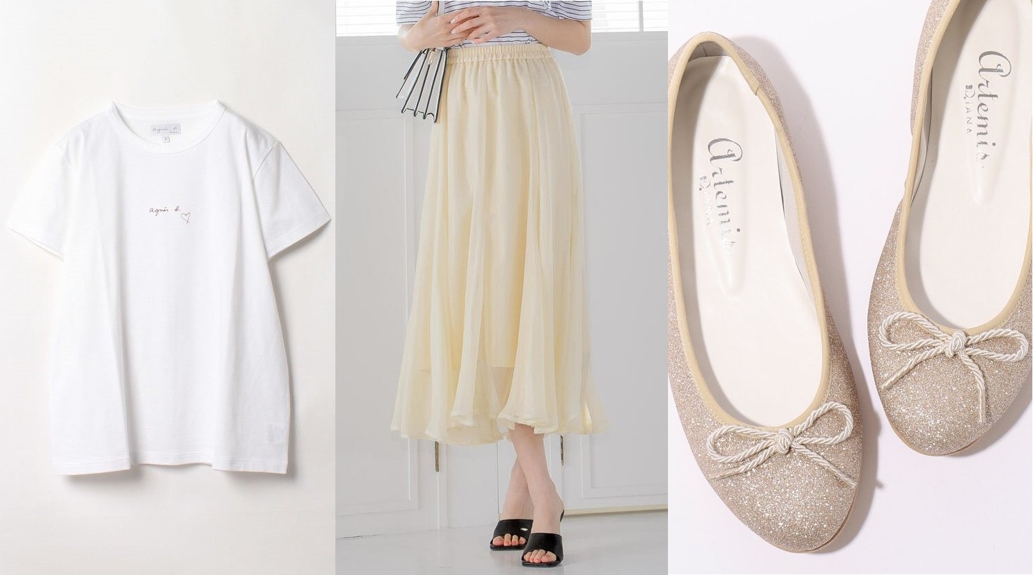 白Tシャツ×ビタミンカラースカートは小物で大人かわいく着こなす｜ママの夏のキレイめコーデ
